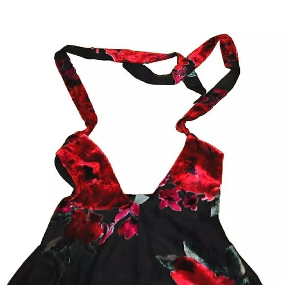 LILY ROSE Velvet Red Roses Dark Floral Tie Back Dress Size S MSRP $48 - Picture 5 of 6